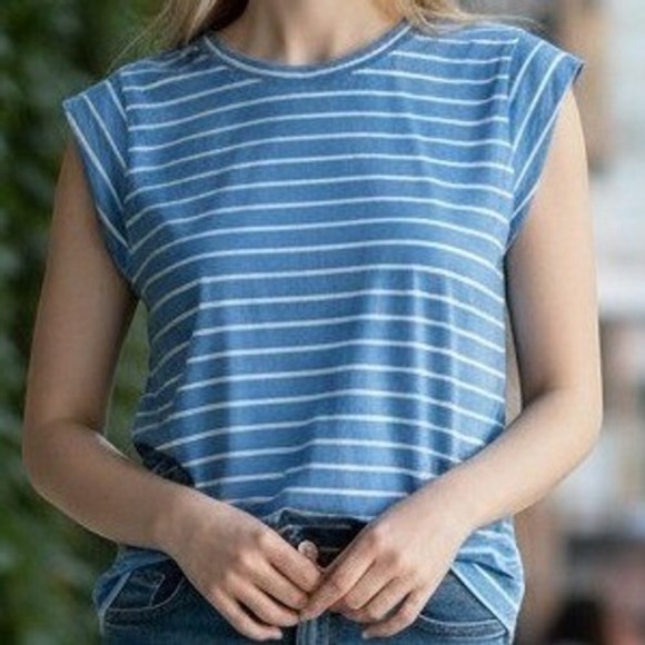 Talbots Tops - Talbots Muscle Tee (Mp) Blue White EXCELLENT Pima Cotton Striped Tank Top